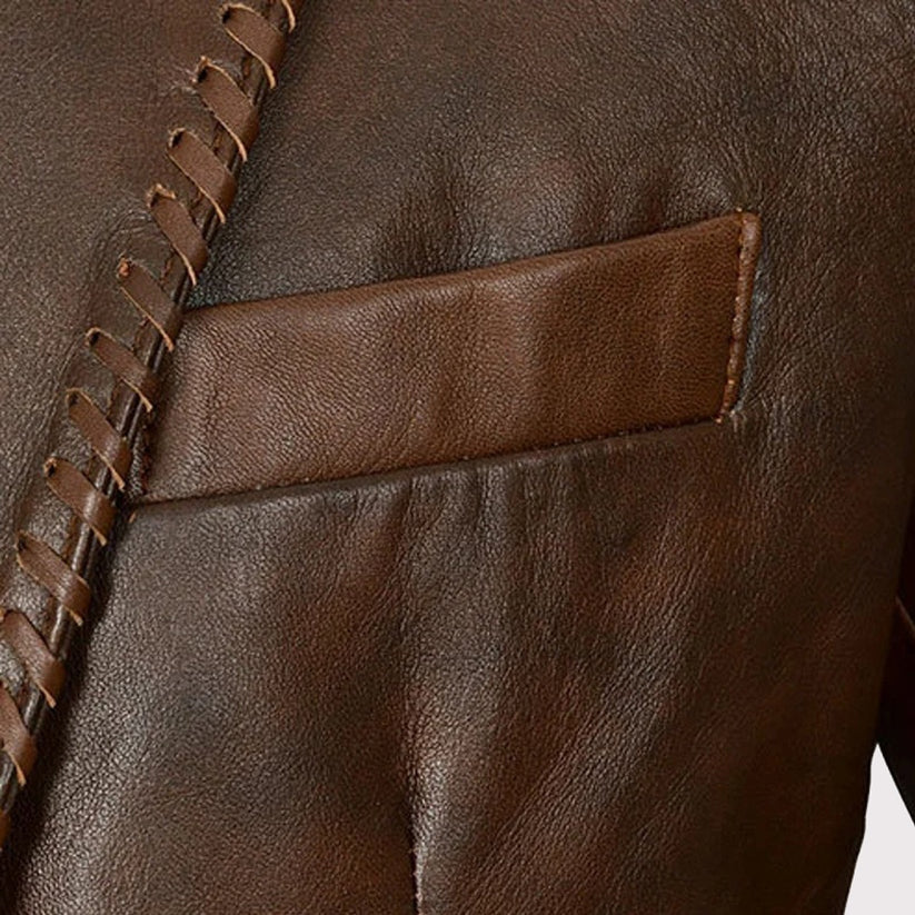 Men's Distressed Brown Leather Blazer – Stylish Vintage Elegance