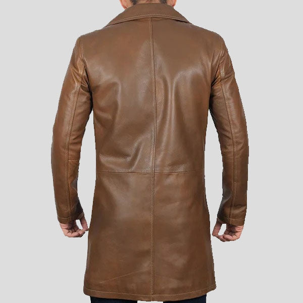 Men’s Distressed Brown Leather Winter Trench Coat