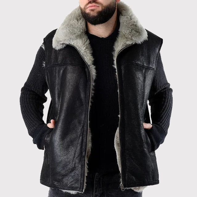 Men's Black Handmade Sheepskin Leather Vest – Sleeveless Style