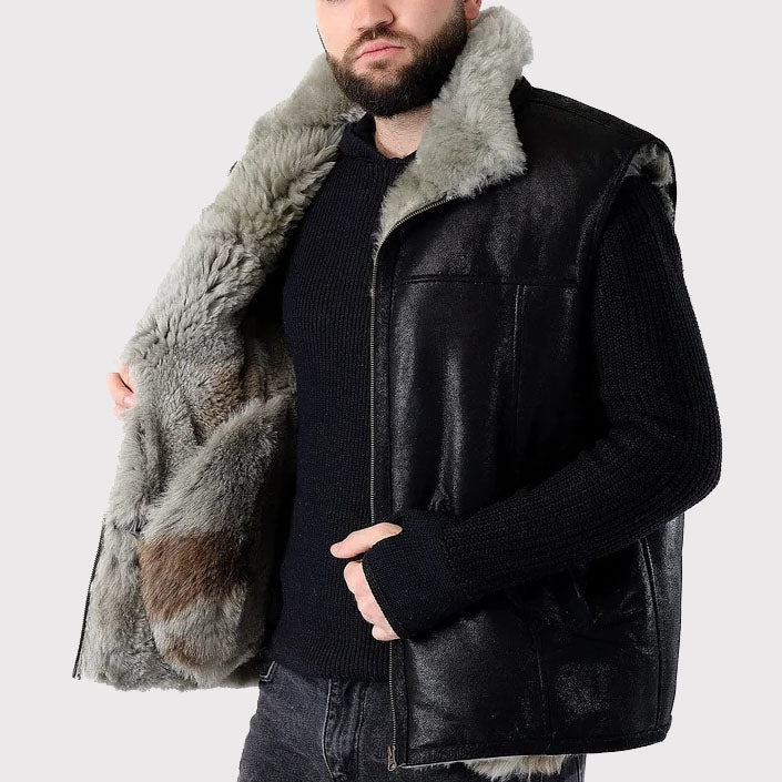 Men's Black Handmade Sheepskin Leather Vest – Sleeveless Style