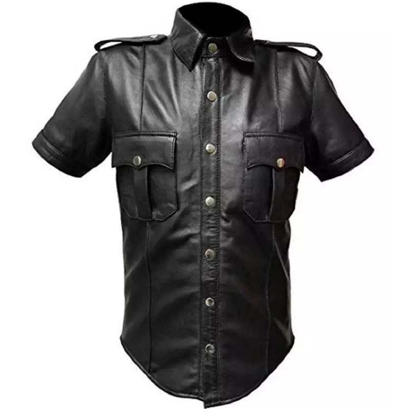 Men’s Police Uniform Sheep Leather Shirt – Premium Officer Style