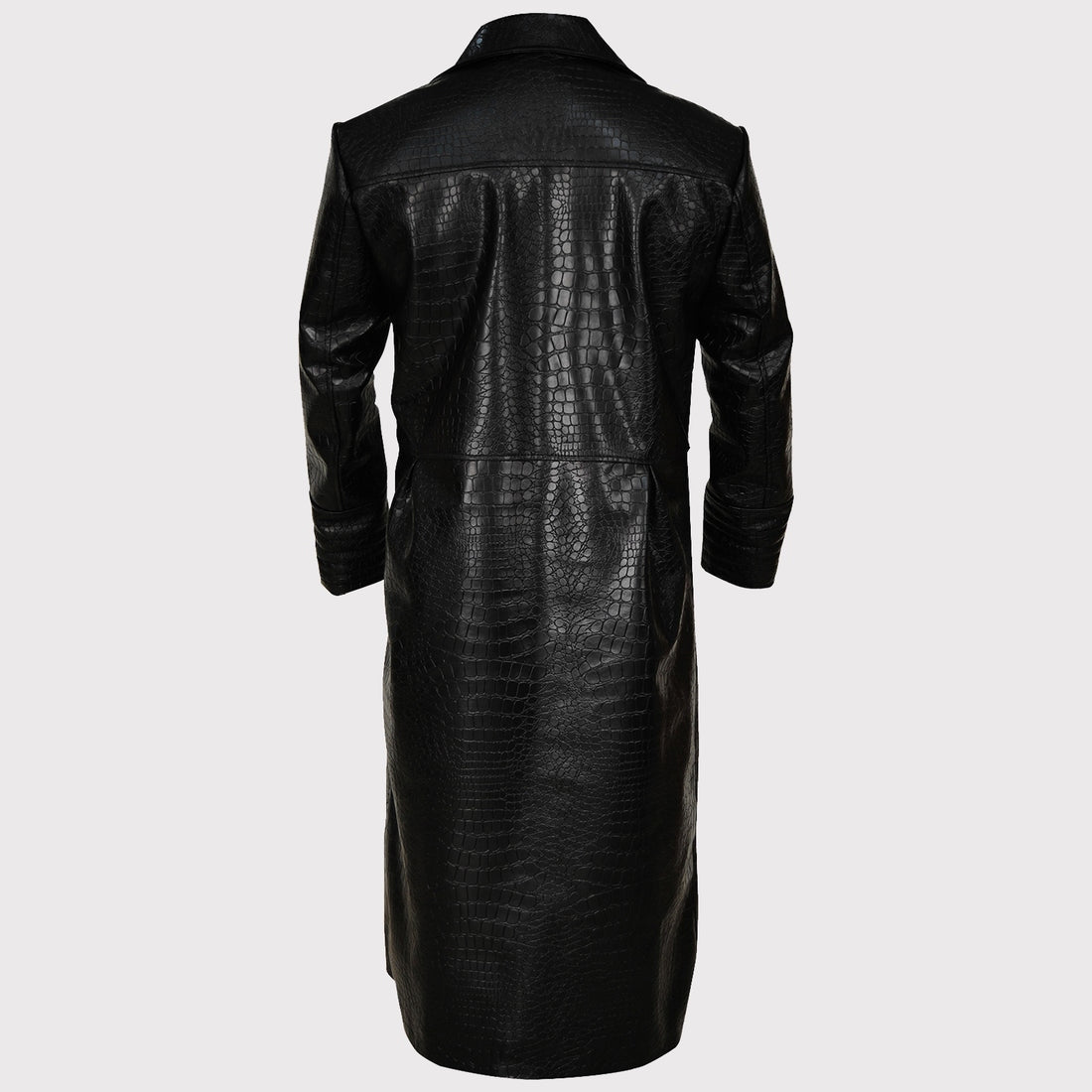 Men’s Long Black Faux Alligator Leather Coat