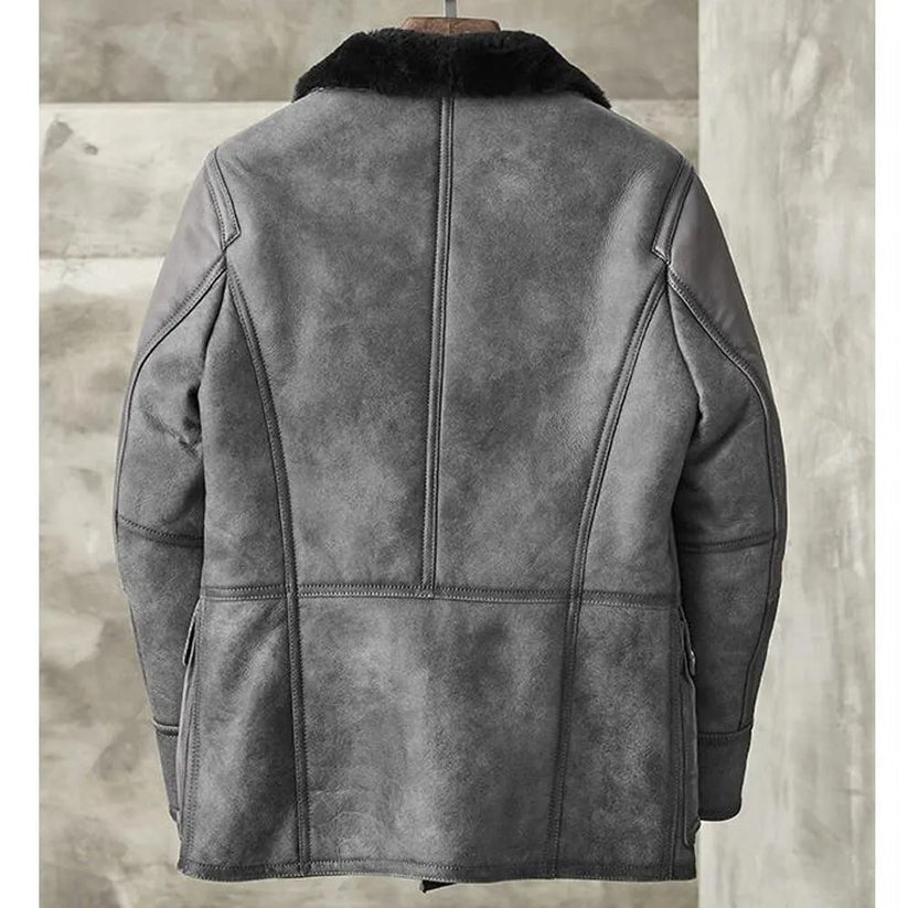 Men's Metallic Gray B3 Shearling Bomber Jacket – Genuine Leather