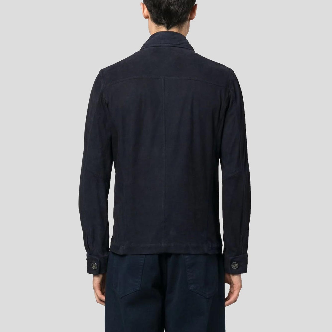 Men’s Navy Blue Suede Shirt Jacket – Button-Up Luxe Edition