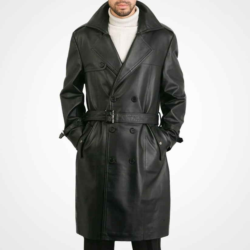 Men's Premium Genuine Leather Trench Coat