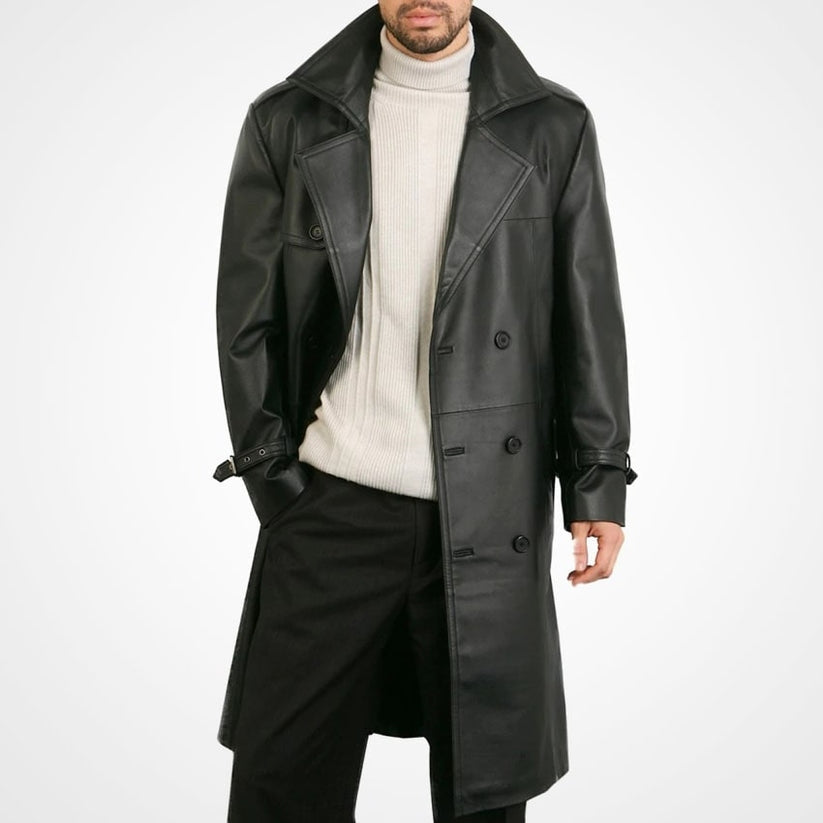 Men's Premium Genuine Leather Trench Coat