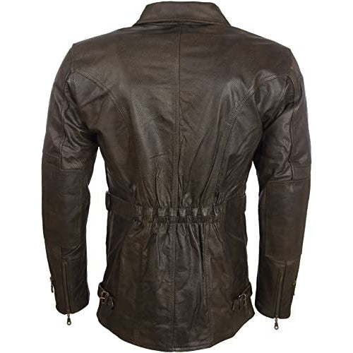 Men’s Real Cowhide Belted Leather Motorbike Coat