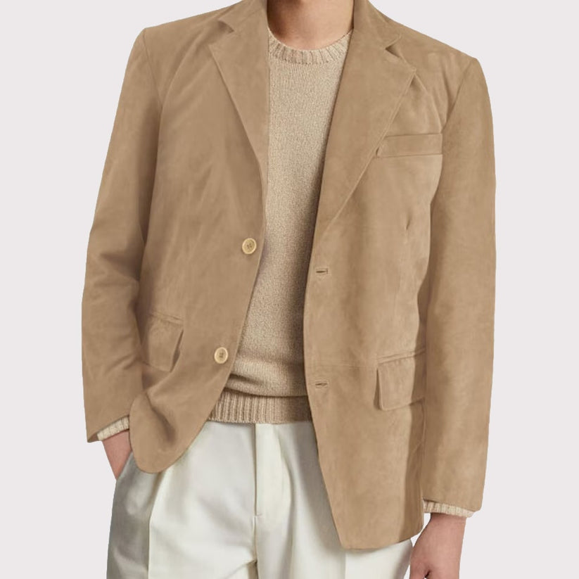 Men's Premium Real Suede Leather Blazer Coat – Sophisticated & Stylish