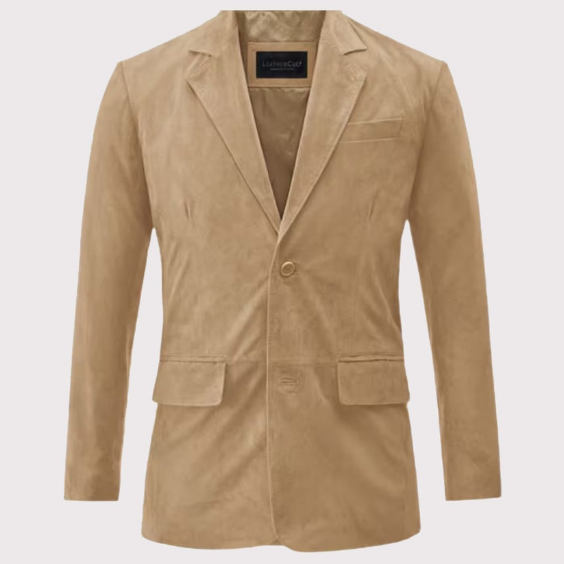 Men's Premium Real Suede Leather Blazer Coat – Sophisticated & Stylish