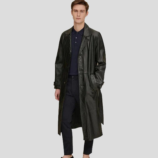 Men’s Retro Vintage Long Leather Trench Coat