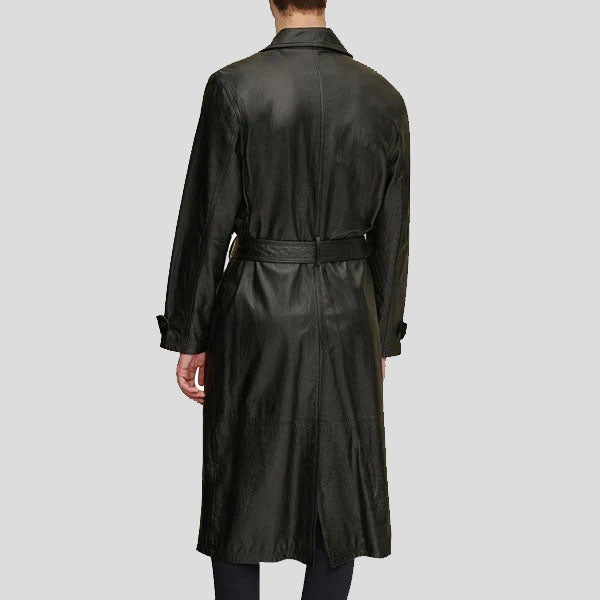 Men’s Retro Vintage Long Leather Trench Coat