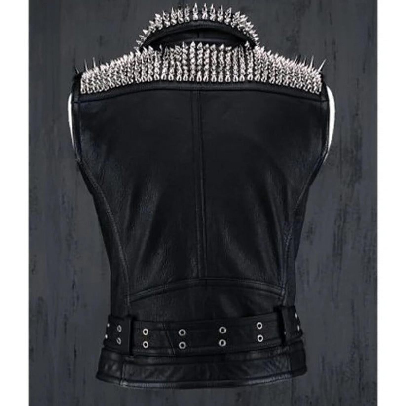 Men’s Silver Studded Leather Vest – Party Wear | Shearling Leather Jackets