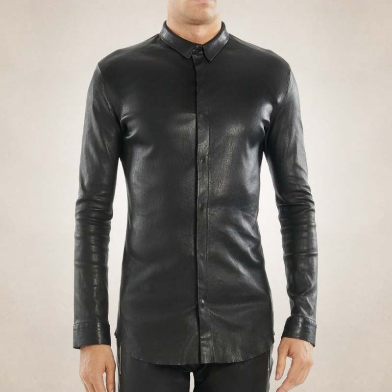 Men’s Slim Fit Black Leather Shirt – Tailored Street Style