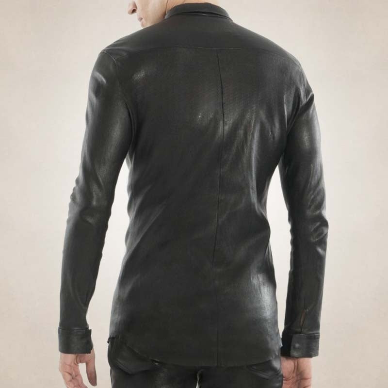 Men’s Slim Fit Black Leather Shirt – Tailored Street Style