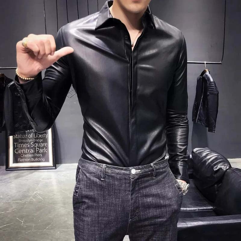 Men’s Slim Fit Sheepskin Leather Shirt Jacket – Black Edition