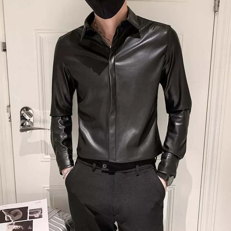 Men’s Slim Fit Sheepskin Leather Shirt Jacket – Black Edition