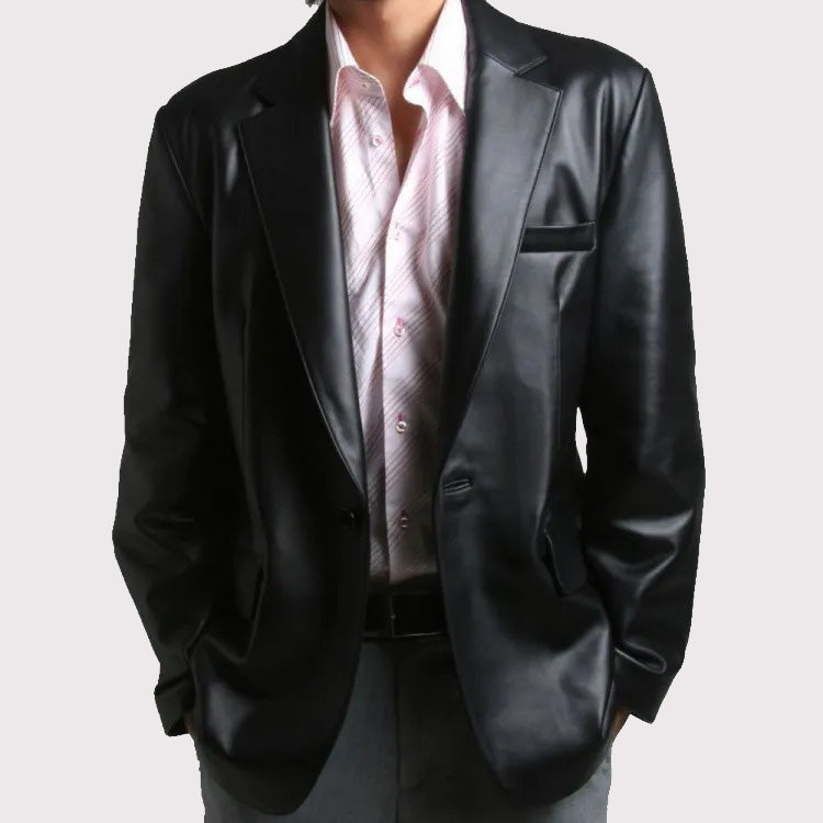 Men’s Soft Lambskin One-Button Leather Blazer Coat