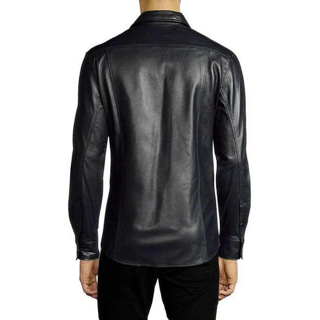 Men’s Slim Fit Soft Leather Shirt – Full Sleeve Button-Up