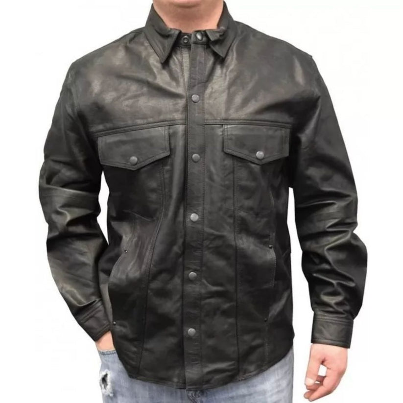 Men’s Black Sheepskin Leather Shirt – Sophisticated Urban Style