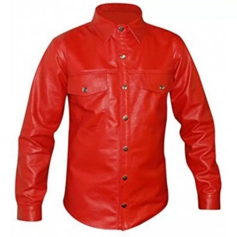 Men’s Red Sheepskin Leather Shirt – Striking Bold Style