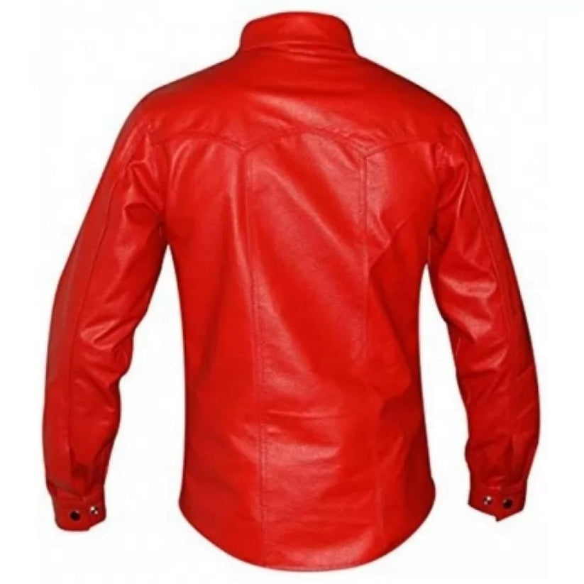 Men’s Red Sheepskin Leather Shirt – Striking Bold Style