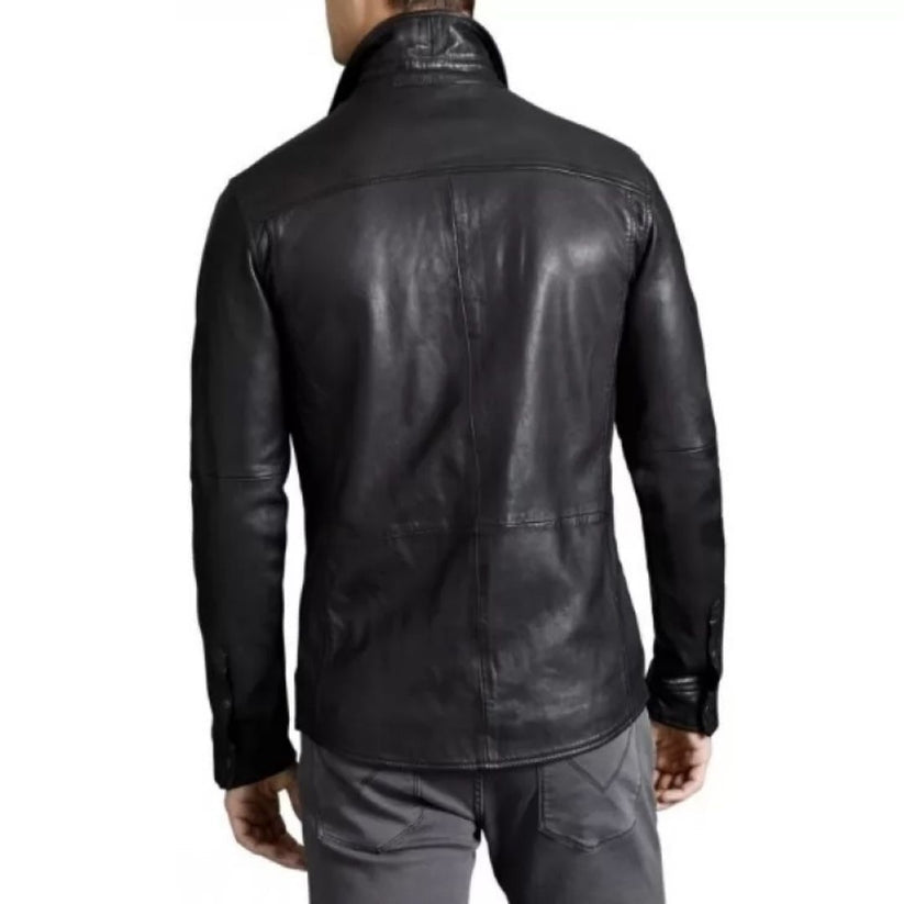 Men’s Real Sheepskin Black Leather Shirt – Trendsetting Urban Fit