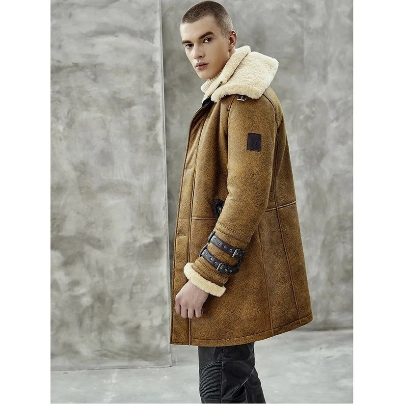 Men’s Vintage B7 Shearling Coat – Brown Long Fur Bomber Jacket