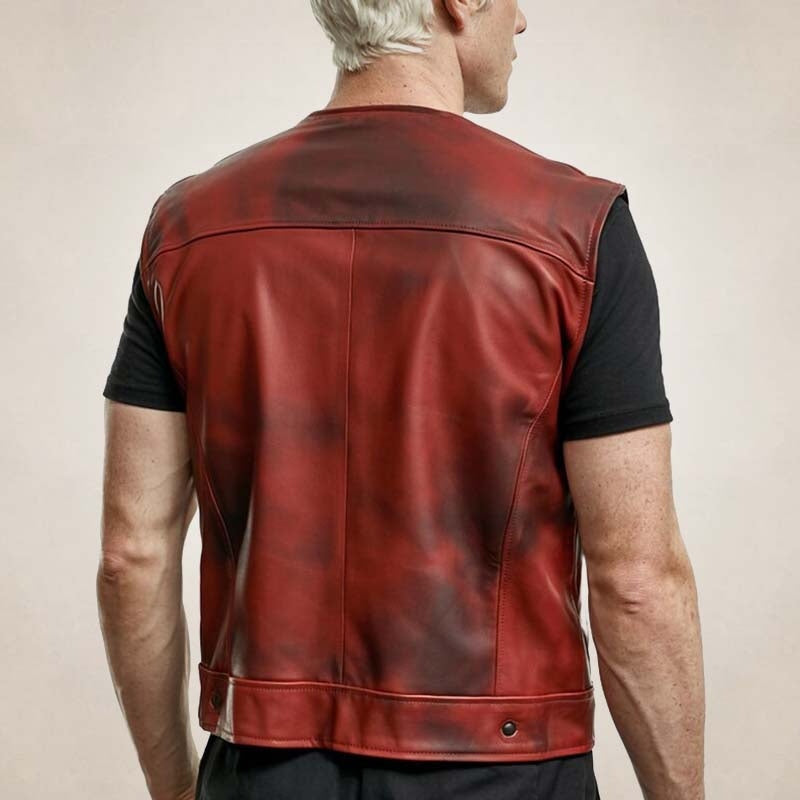 Men’s Vintage Red Biker Leather Vest