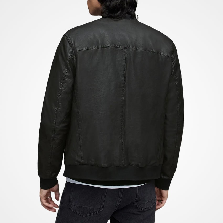 Men’s Classic Black Leather Bomber Jacket