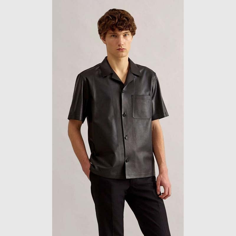 Men’s Black Leather Shirt Jacket – Casual Street Style