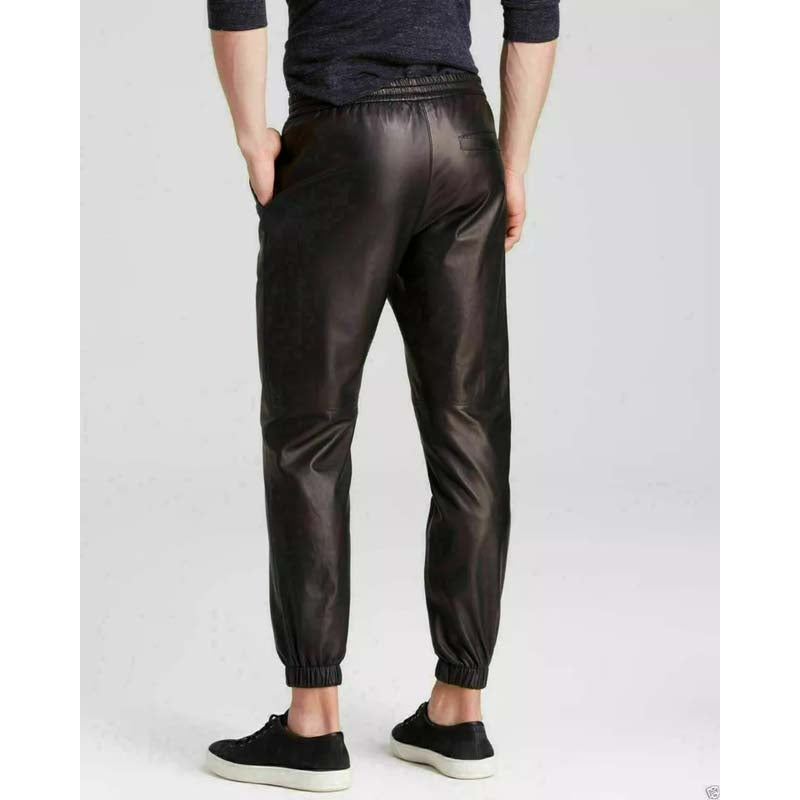 Men’s Black Lambskin Leather Jogger Pants