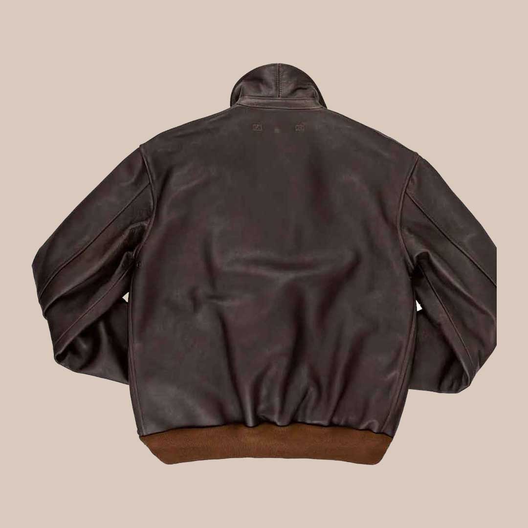 Men's Brown Leather Flight Bomber Jacket Vintage Aviator Style with Ribbed Trim