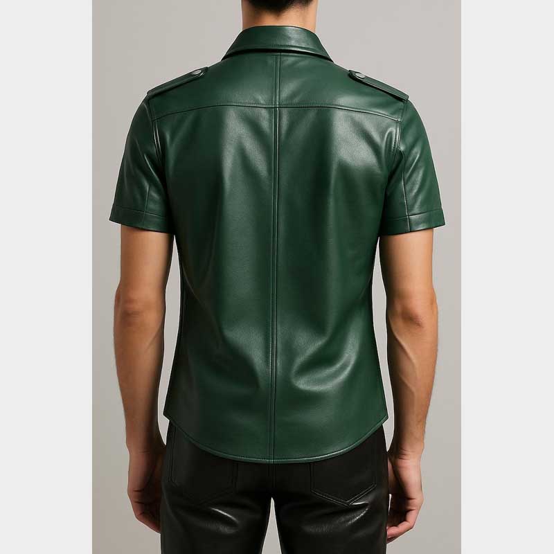 Premium Sheep Leather Short Sleeve Shirt in Bold Green Color