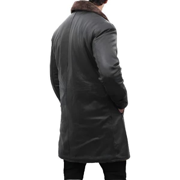 Men’s Black Shearling-Lined Leather Trench Coat