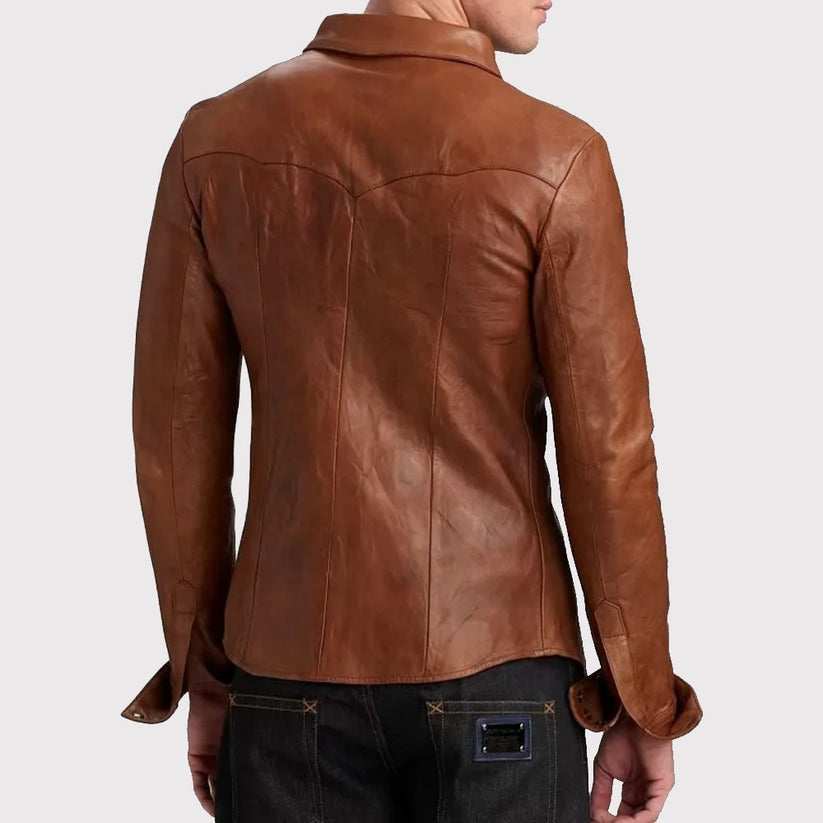 Men’s Premium Brown Sheepskin Leather Shirt – Real Hide Edition