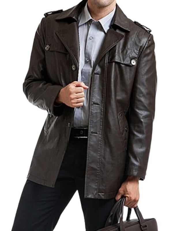 Men’s Black Leather Moto Coat – Single-Breasted Biker Style