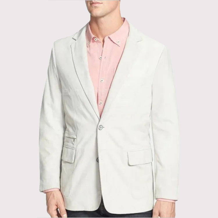 Men’s White Lambskin Leather Blazer – Soft & Stylish