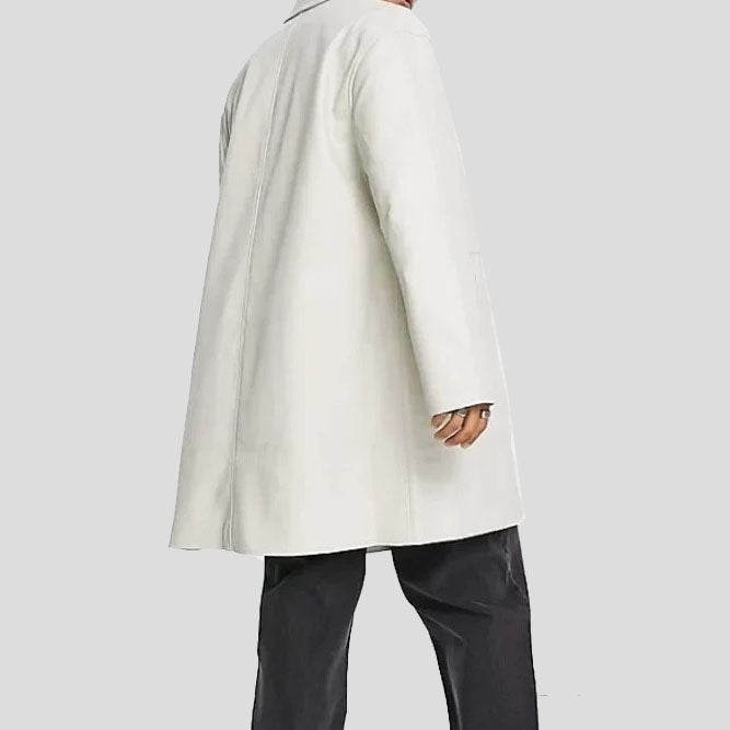 Men’s Sophisticated White Cowhide Leather Trench Coat