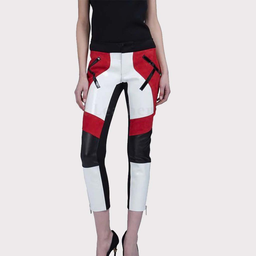 Women’s Color Block Leather Capri Pants – Stylish & Bold