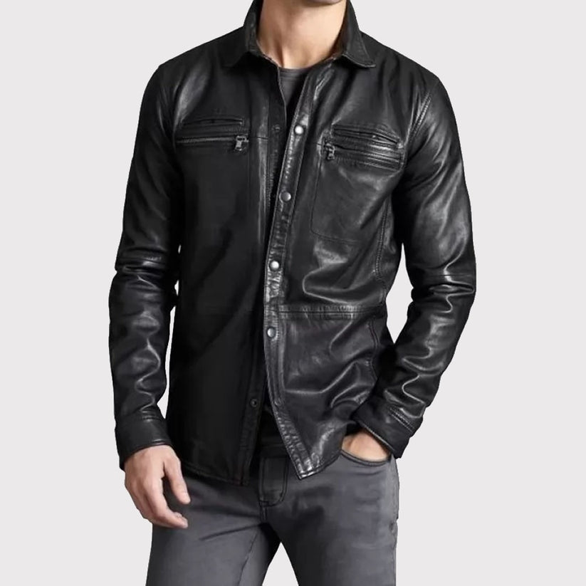 Men’s Black Sheepskin Leather Shirt – Trendsetting Style Edition