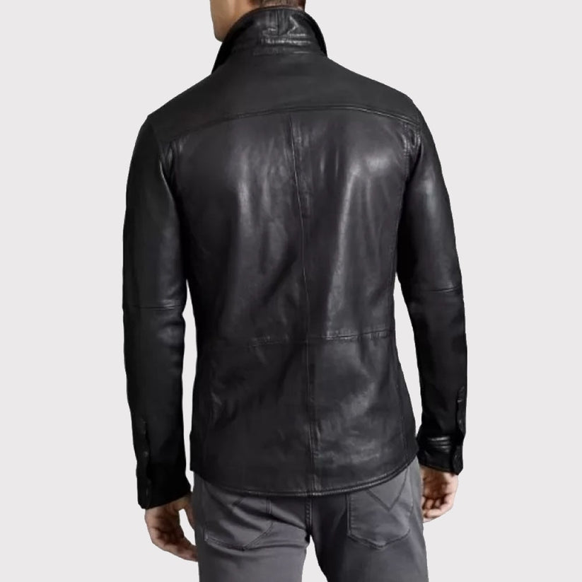 Men’s Black Sheepskin Leather Shirt – Trendsetting Style Edition