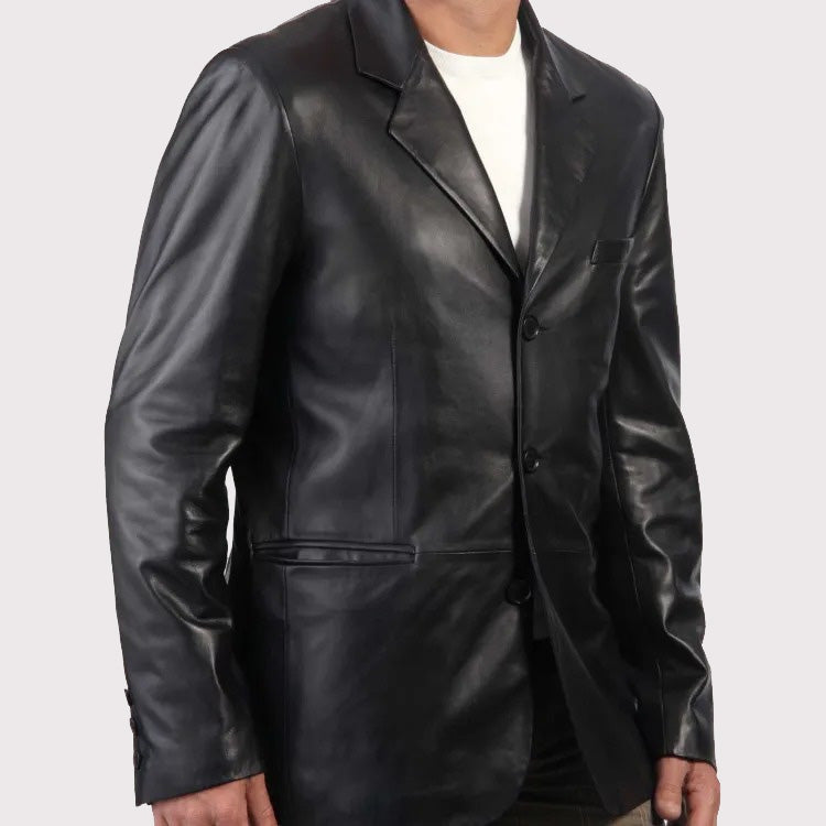 Men’s Trendy Black Leather Blazer – Modern Slim Fit Jacket