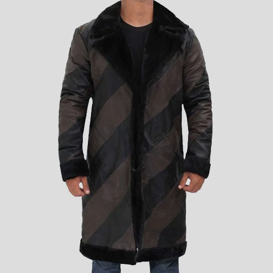 Men’s Two-Tone Shearling Leather Trench Coat – Long Winter Style