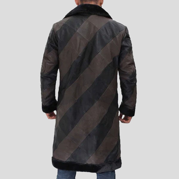Men’s Two-Tone Shearling Leather Trench Coat – Long Winter Style