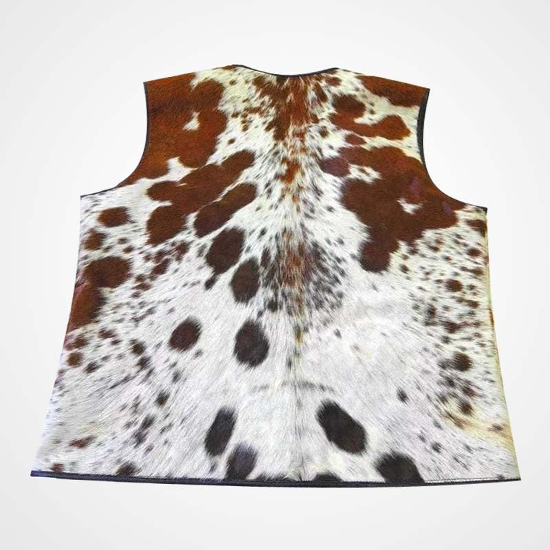 Vintage 80s Western Hair-On Cowhide Leather Vest for Men | Shearling Leather Jackets