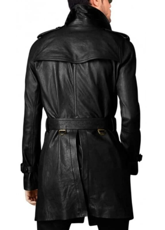 Men’s Vintage Black Leather Long Coat – Timeless Overcoat Style