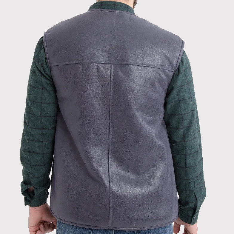 Western Men’s Sheepskin Leather Vest with White Fur