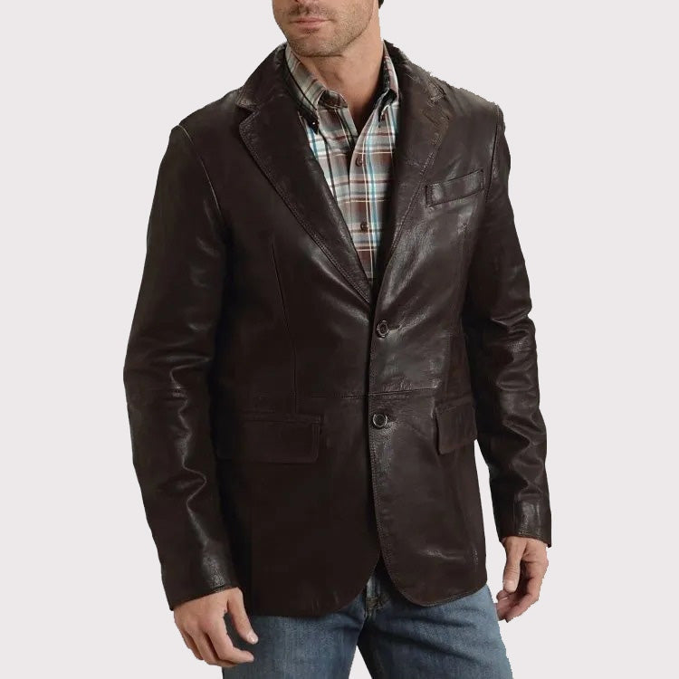 Men’s Western Brown Leather Blazer Jacket