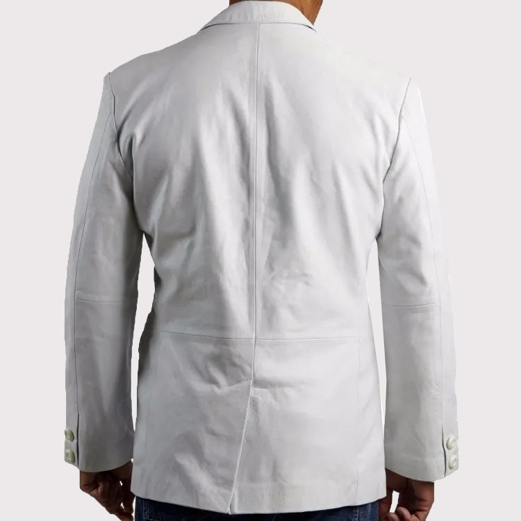 Men’s White Leather Blazer – Celebrity Style Smart Fit