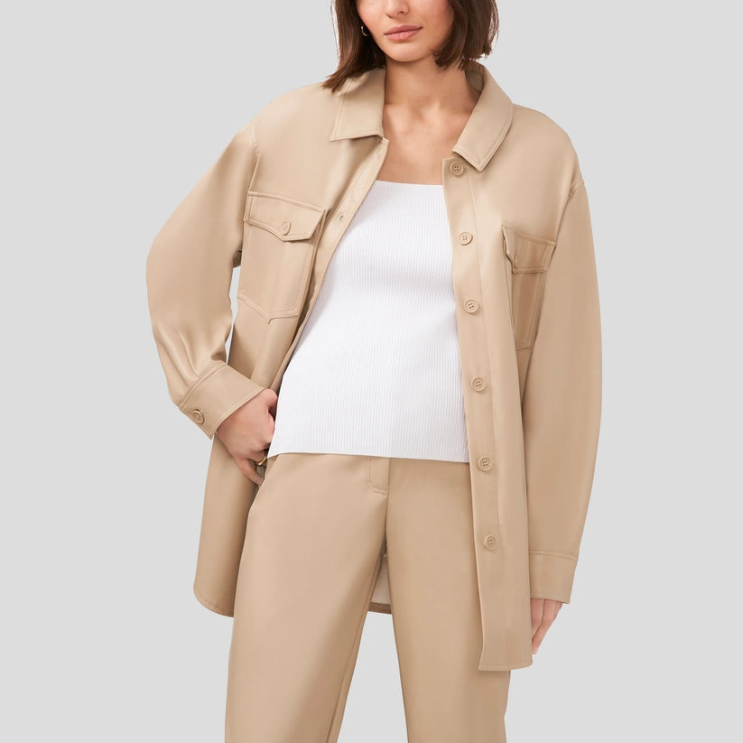Women’s White Leather Shirt – Full Sleeve Modern Classic